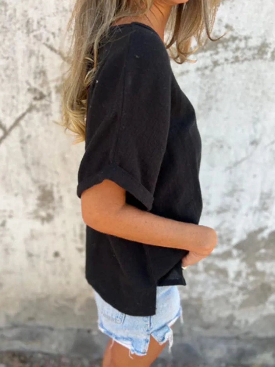 Full Size Round Neck Short Sleeve T-Shirt Plus Size(Buy 2 free shipping)