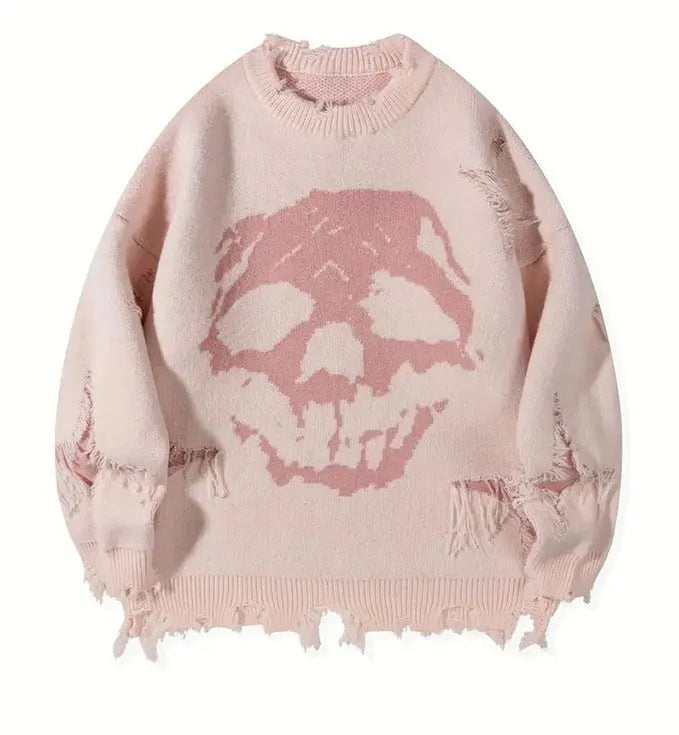 Unisex Skull Print Hip-Hop Distressed Sweater (Buy 2 Free Shipping)