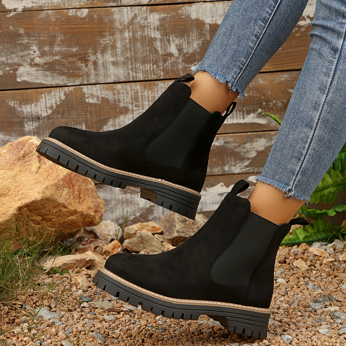 Damenmode Einfarbige Stiefeletten mit dicker Sohle