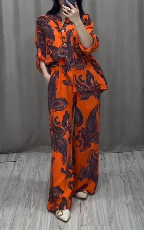 Casual V-neck Printed Shirt and Pants Suit (Buy 2 Sets Free Shipping)