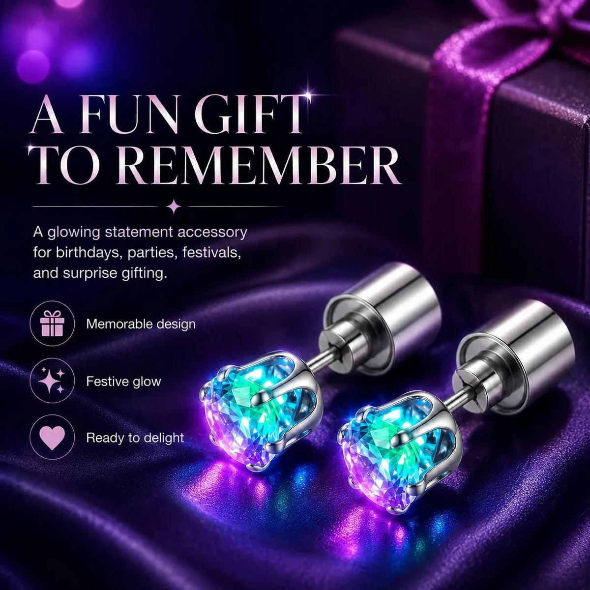 🔥 HOT SALE 🔥LED Light Up Crystal Stud Earrings – Colorful Glow, Unisex Party Style