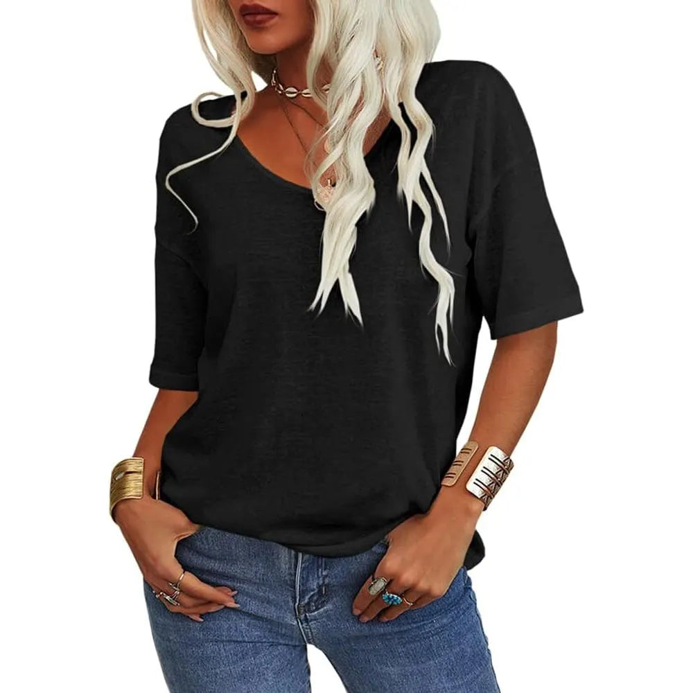 Hot sale🔥 Women's Solid Color V-Neck T-shirt