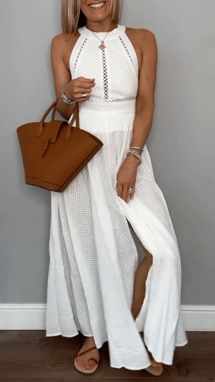 Women's Round Neck Sleeveless Hollow Back Tie Holiday Dress