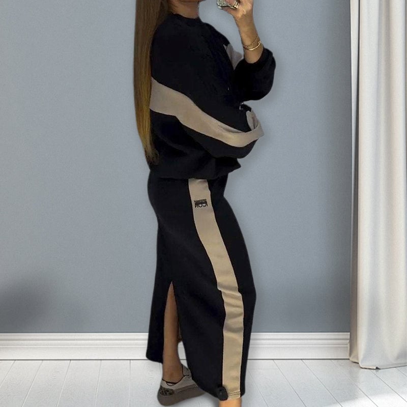 🍂 Fall Deals 🍂 Oversized Color Block Long Sleeve Top and Skirt Set