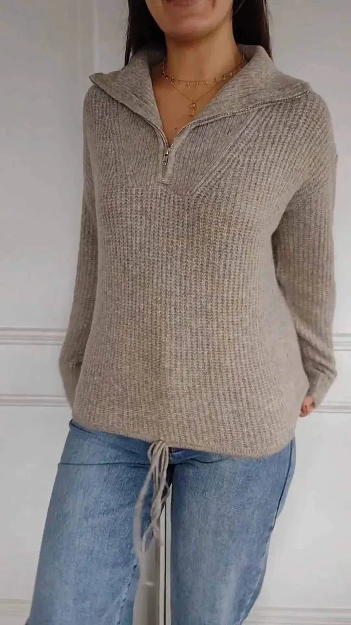 Solid Color Base Stand Collar Sweater