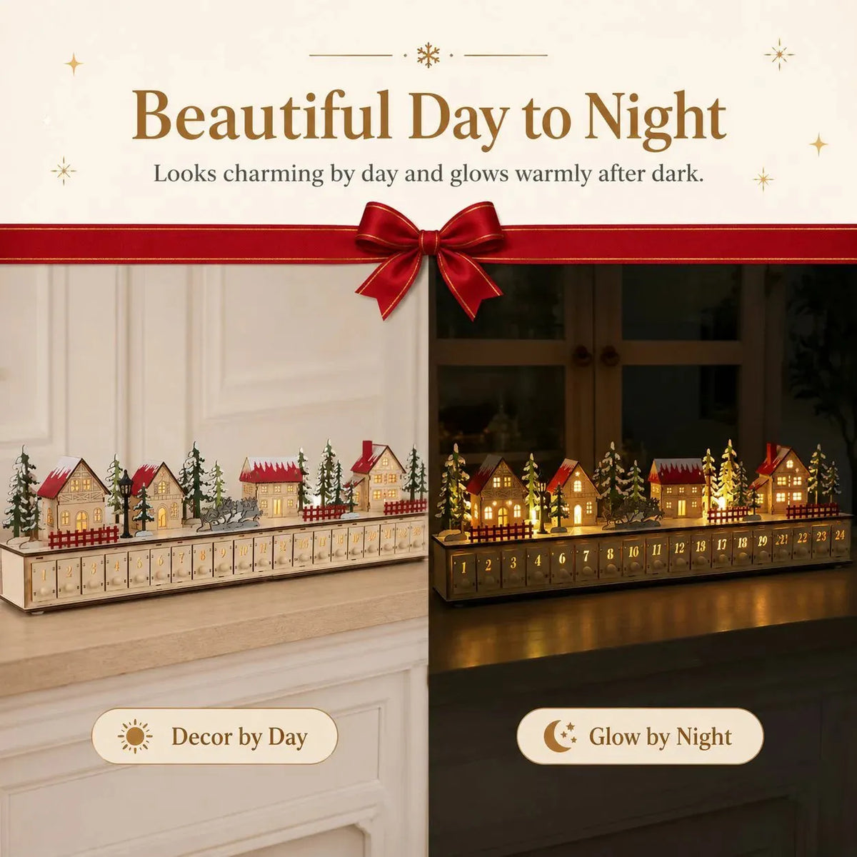 🔥HOT SALE🔥🏡🎁Wooden Village Advent Calendar With Led Glow