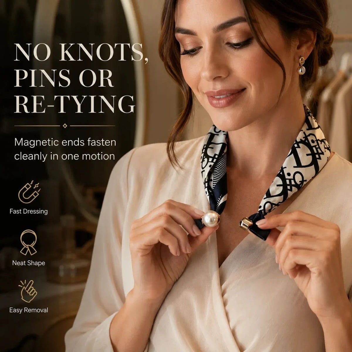 🔥 HOT SALE 🔥🧣 Effortless Glamour: Pop-On Pearl Necklace Scarf ✨