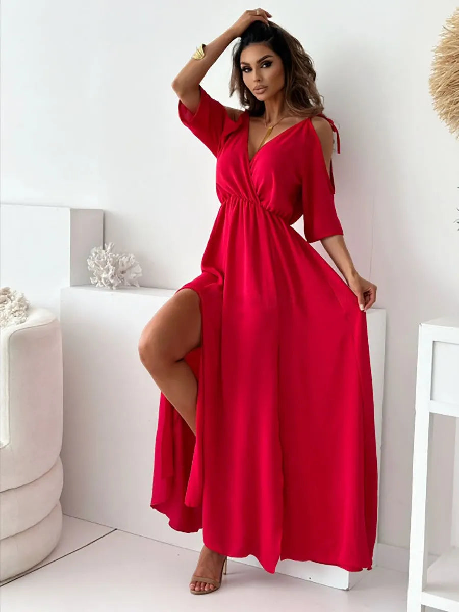 💖Women’s Elegant Sexy V Neck Side Slit Dress - Show Off Your Charming Curves, Radiate Elegance!