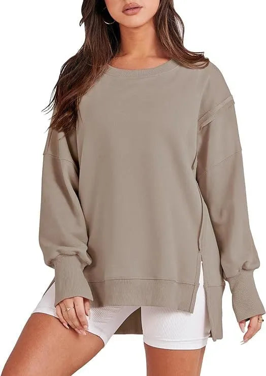 Oversized Crew Neck Sweatshirt Slit Pullover (Buy 2 Free Shiping)