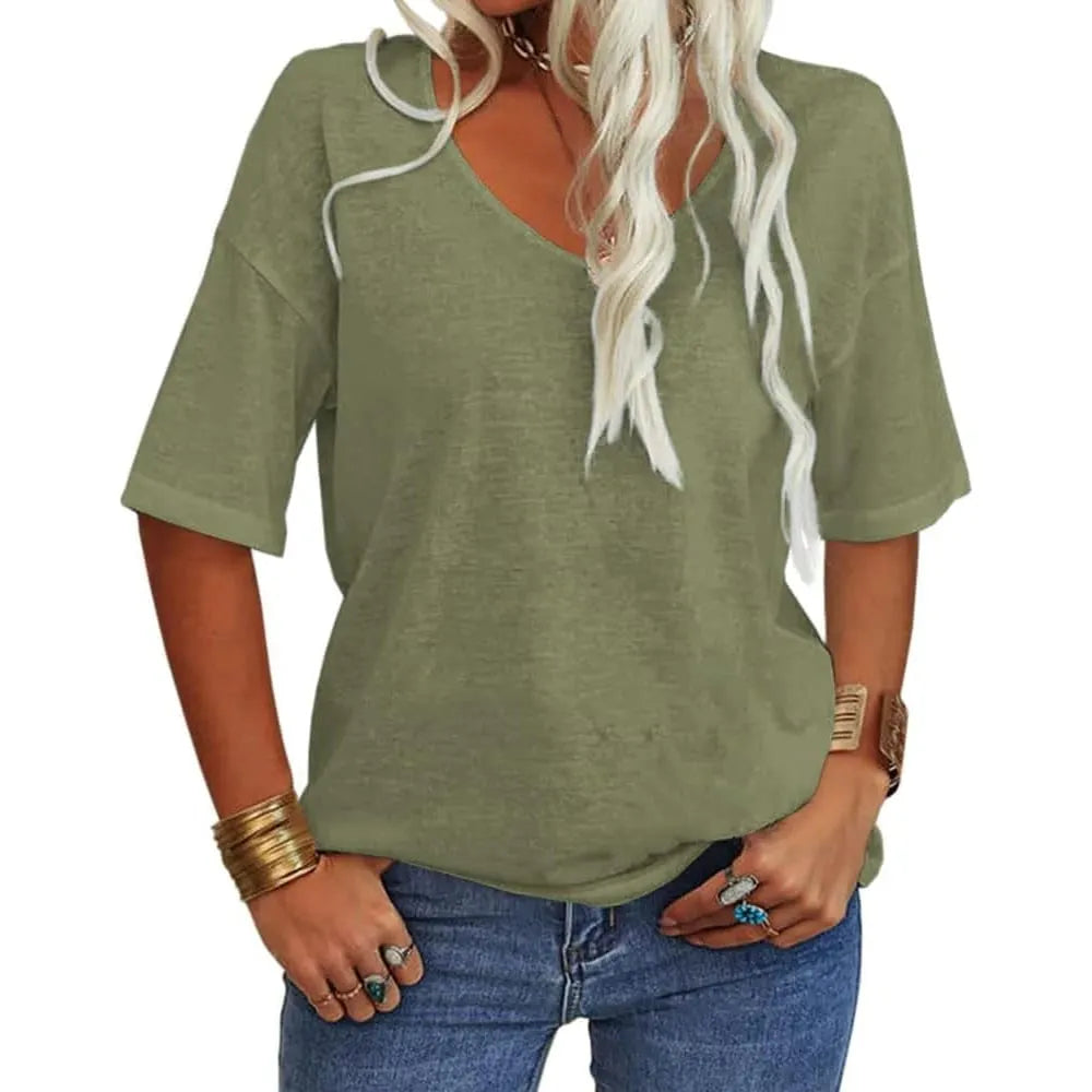 Hot sale🔥 Women's Solid Color V-Neck T-shirt