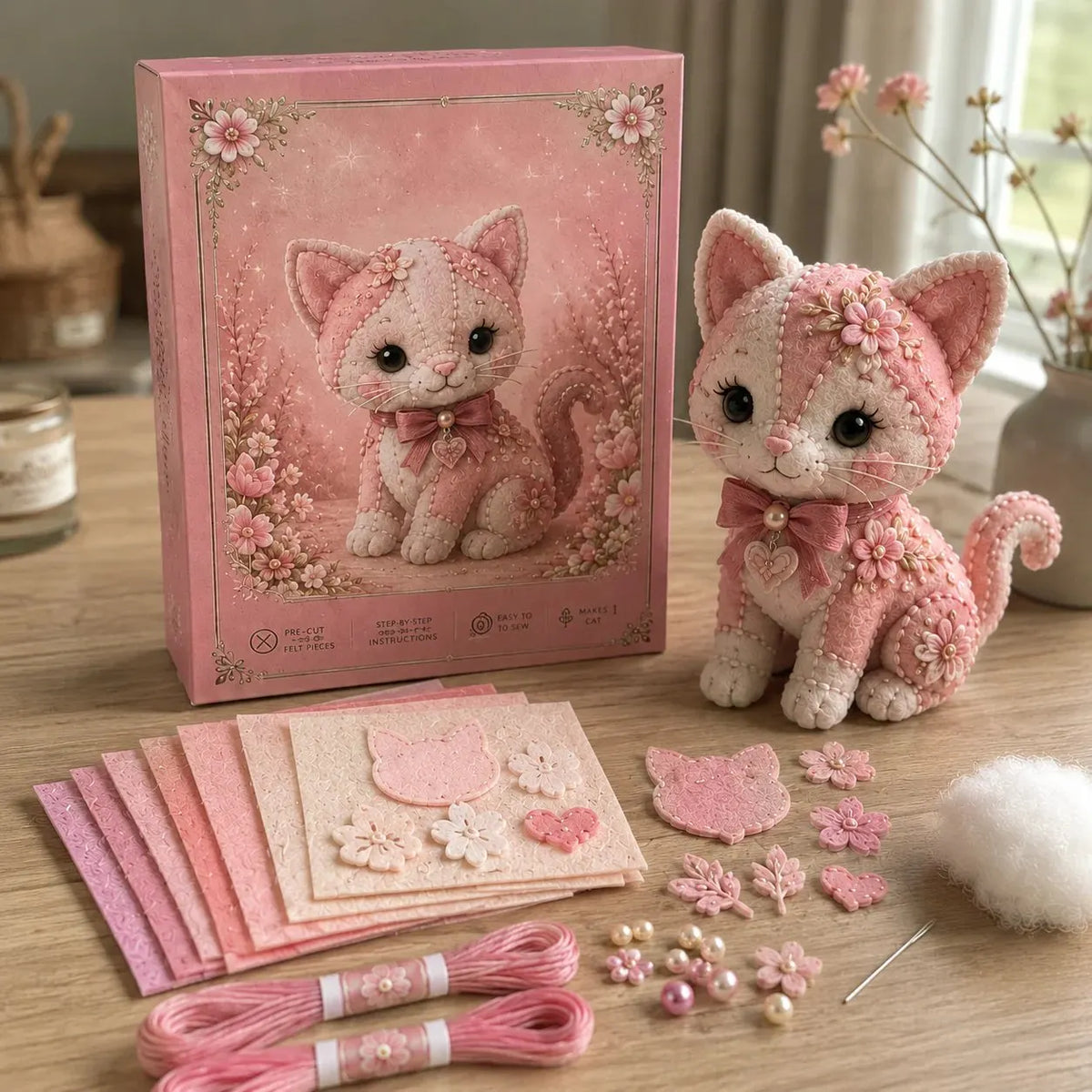 🔥LAST DAY 50% OFF - 💗Pink Woodland Friends DIY Felt Sewing Kit – Make Your Own Cute Animal