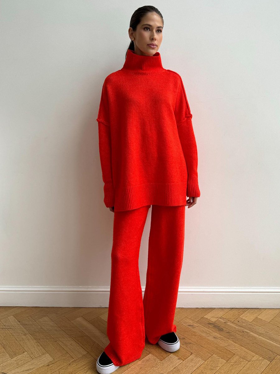 Unique Knit Top with Slit and Loose-fitting Trousers (FREE SHIPPING)