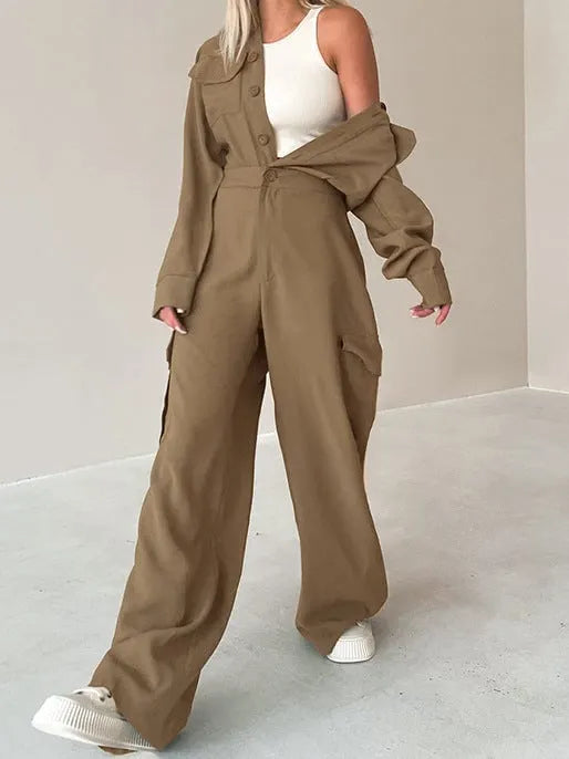 Plain Casual Long Sleeve Jumpsuit