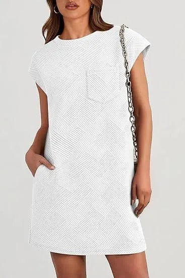 Women's Casual Textured T-shirt Dress with Pockets (Buy 2 Free Shipping)