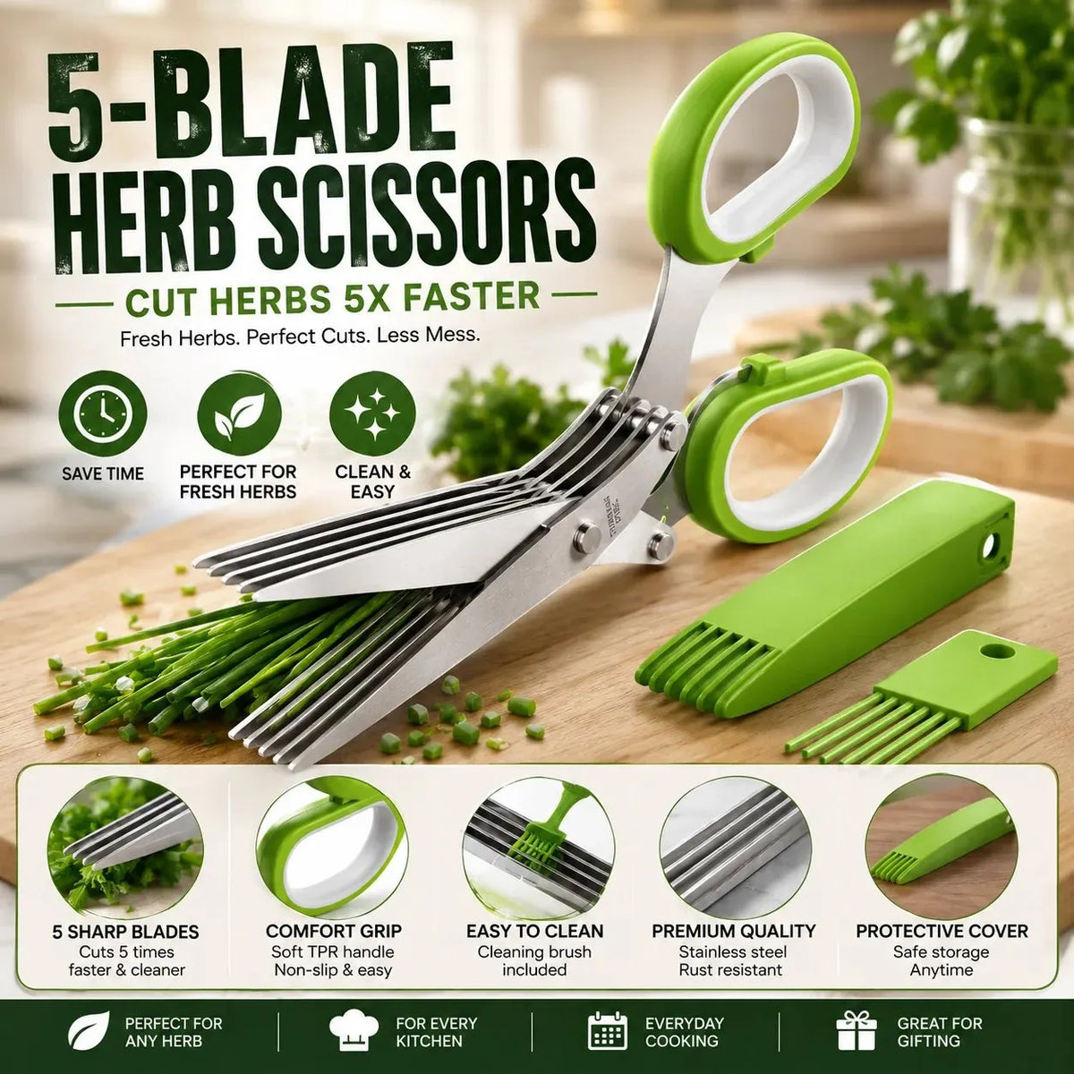🎉 ✂️🌿5-Blade Stainless Steel Herb Scissors