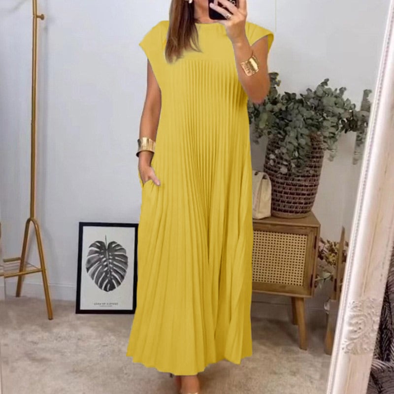 🔥Seasonal promotions 49%OFF - Women Pleated Simple Solid Color Dress