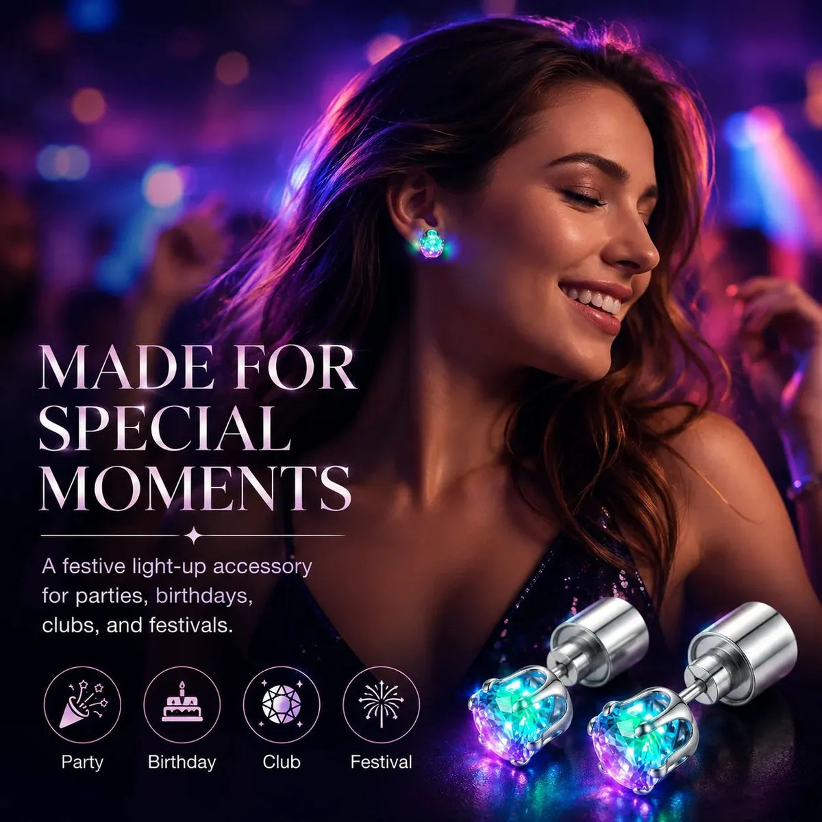 🔥 HOT SALE 🔥LED Light Up Crystal Stud Earrings – Colorful Glow, Unisex Party Style