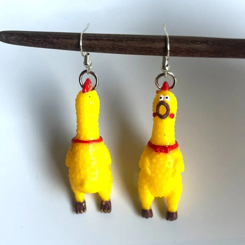 2pc Squawking Rubber Chicken Earrings