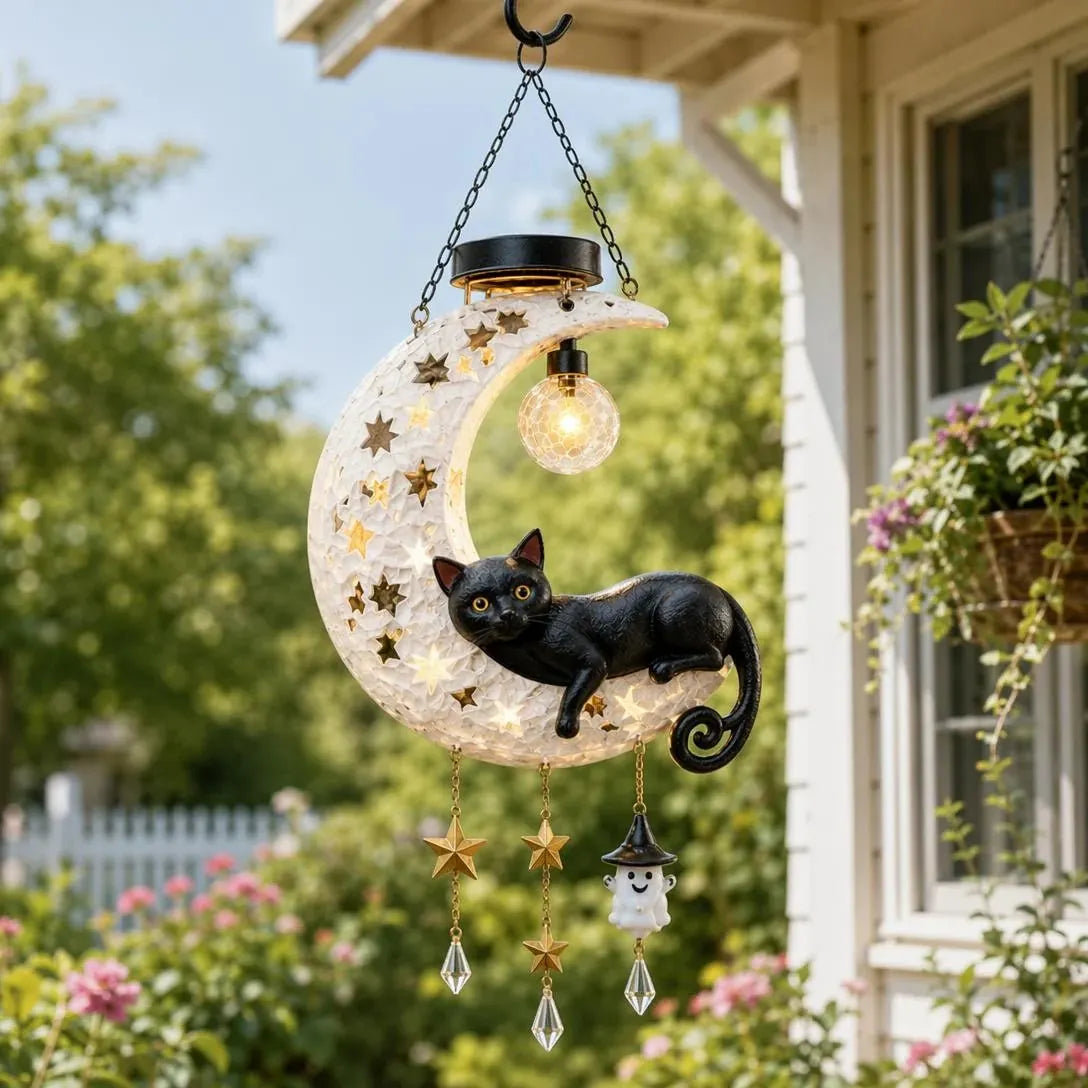 🎉🎃 Halloween Early Bird Sale | 49% OFF Black Cat Moon Solar Lantern🐈‍⬛🌙