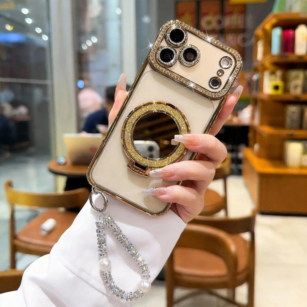 🎉💎Sparkling Diamond Women's Phone Case with Mirror & Stand for iPhone 12/13/14/15/16/17 Pro Max,17Air,14/15/16 Plus💖