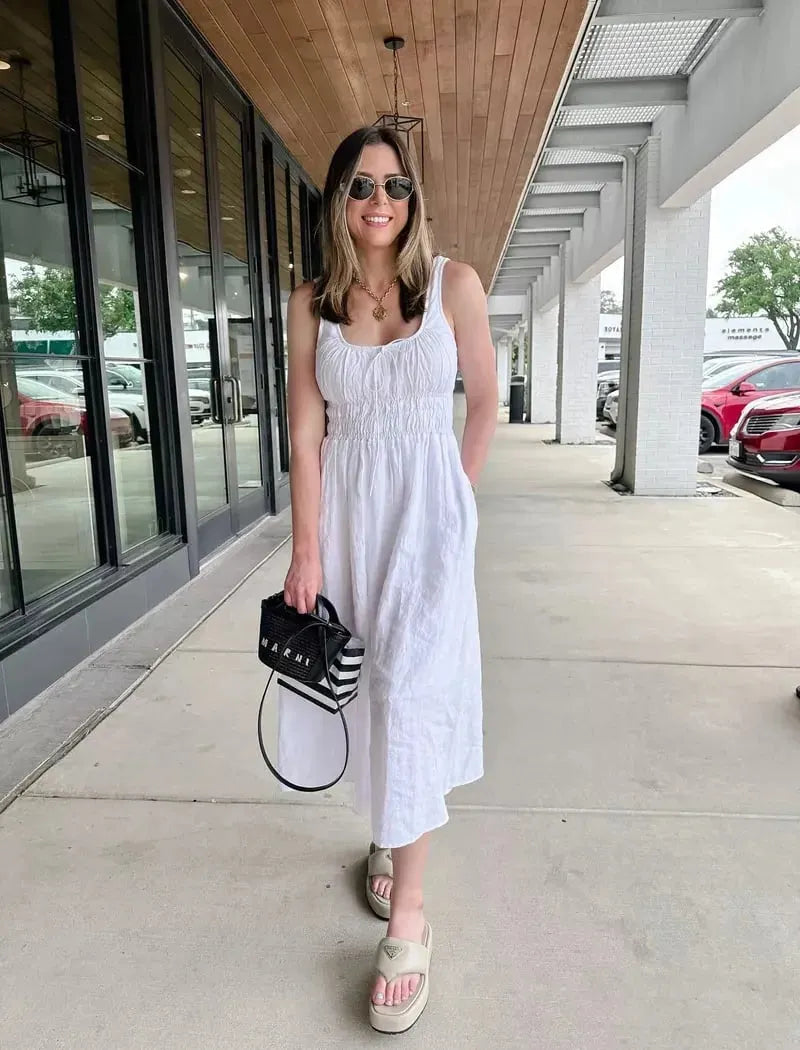 Smocked Linen Dress (Buy 2 Free Shipping)