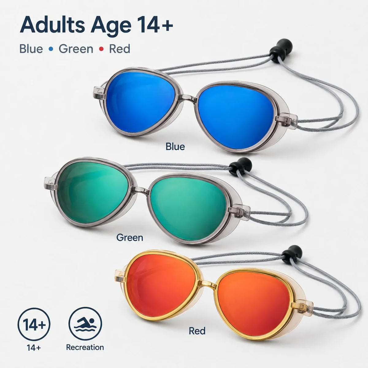 AquaVista Adult Wide-View Anti-Fog Mirrored Swimming Goggles with Secure Strap