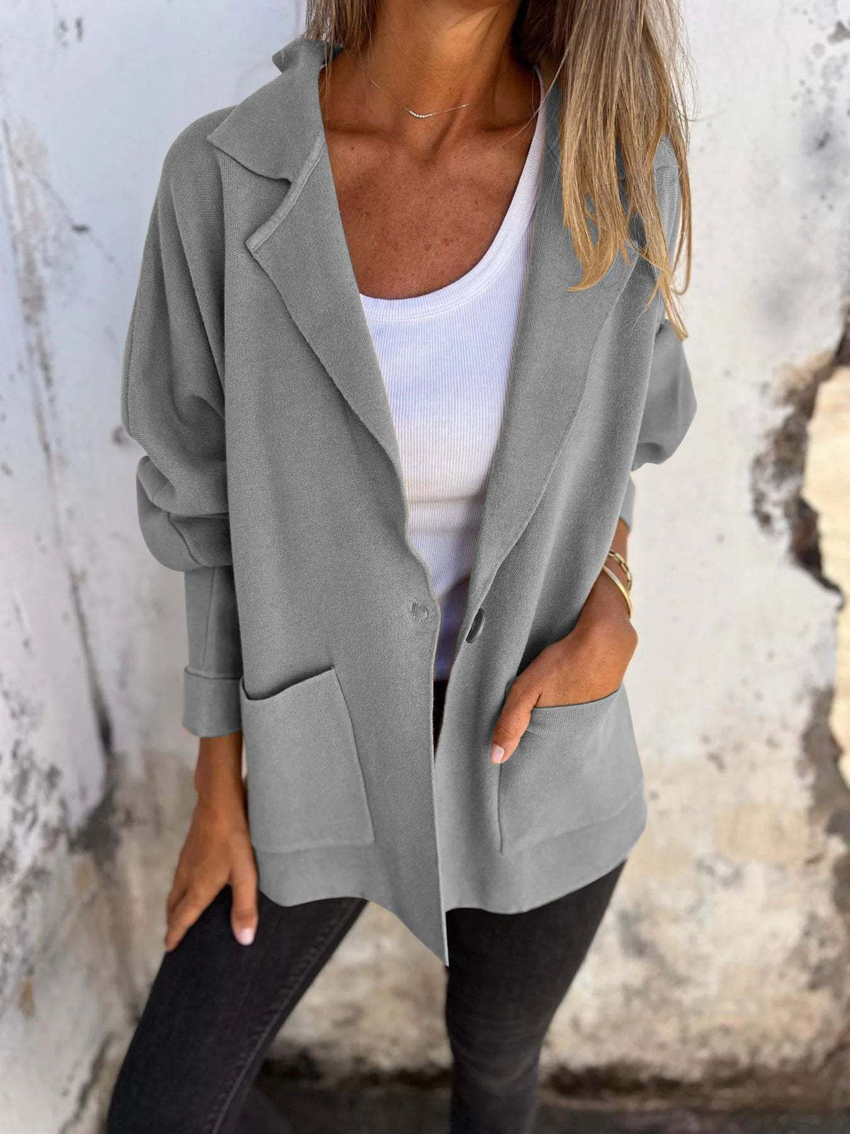 Casual Lapel Pocket Jacket with Single Button (Buy 2 Free Shipping)