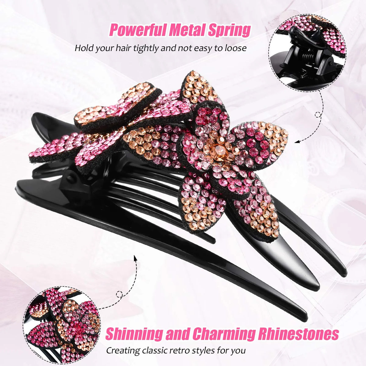 Rhinestone Double Flower Hairpin (buy 1 get one free)