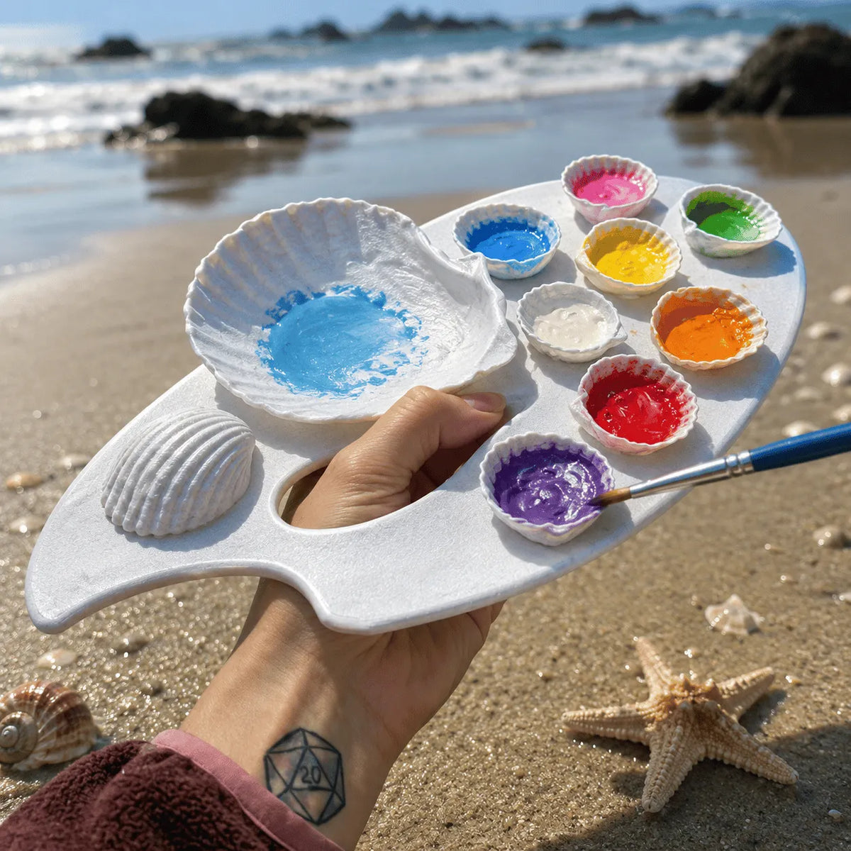 🐚🎨 3D Sea Shell Painting Palette — Aesthetic Resin Artist Palette with Deep Wells for Acrylic, Gouache & Watercolor, Cute Shell-Shaped Mixing Tray for Desk Decor