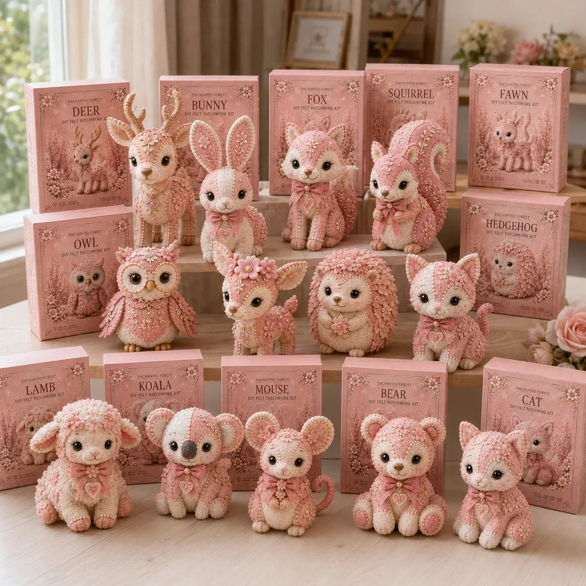🎉💗Pink Woodland Friends DIY Felt Sewing Kit – Make Your Own Cute Animal