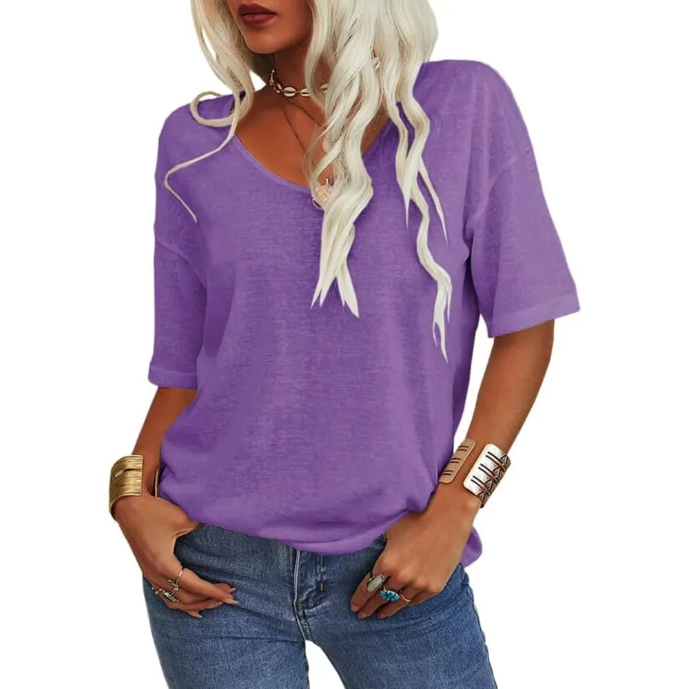 Hot sale🔥 Women's Solid Color V-Neck T-shirt
