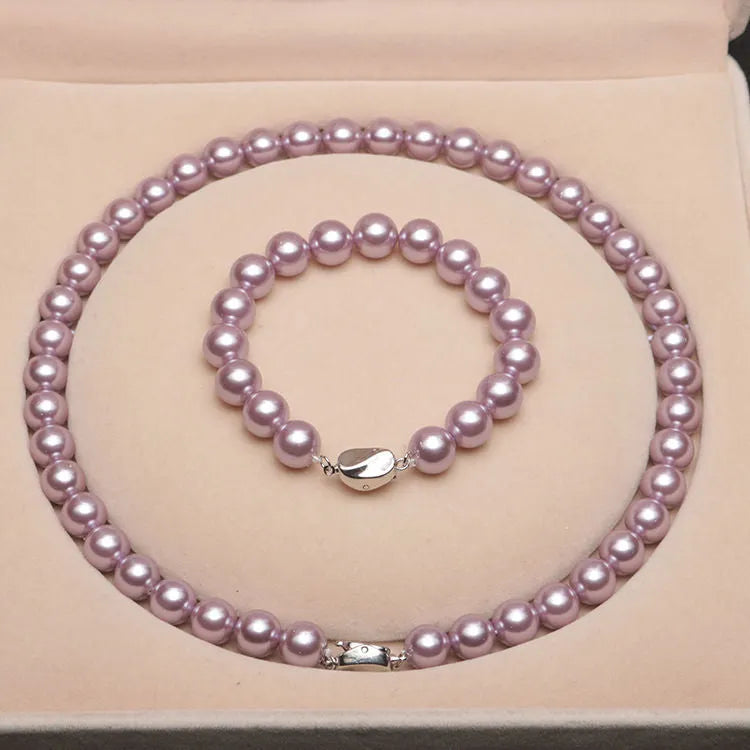 Temperament deep sea shell pearl necklace【Necklace + Bracelet + Earrings】
