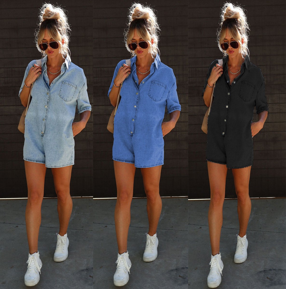 Short Sleeve Denim Romper