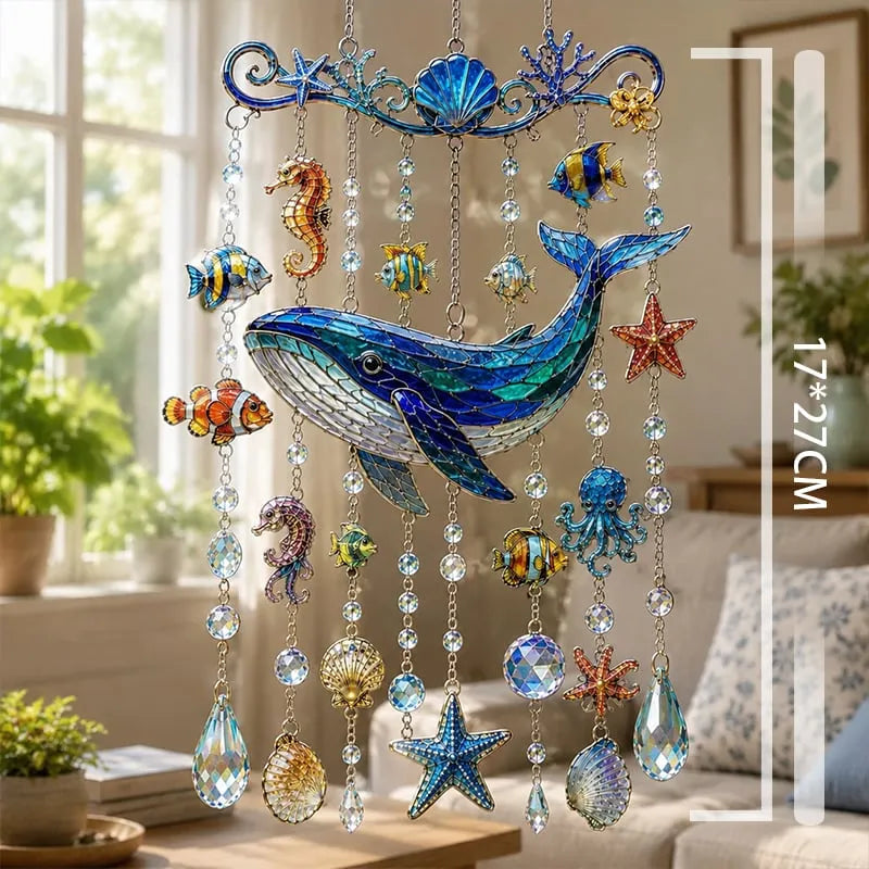 🔥HOT SALE🔥🐢Ocean Animal Acrylic Wind Chime—2D Turtle/Dolphin/Whale Style Hanging Ornament, Outdoor Garden Balcony Decor Handmade Gift