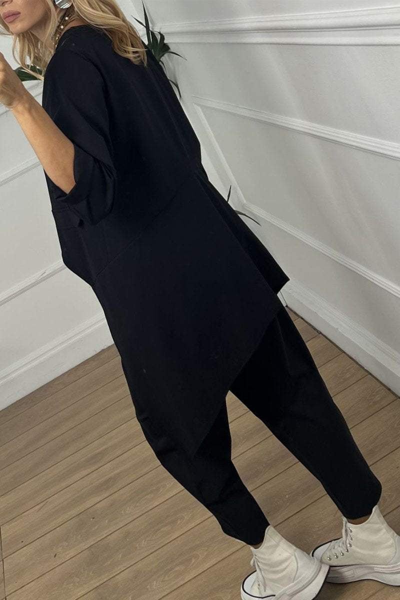 Casual V-neck Irregular Top & Pants Two-piece Set