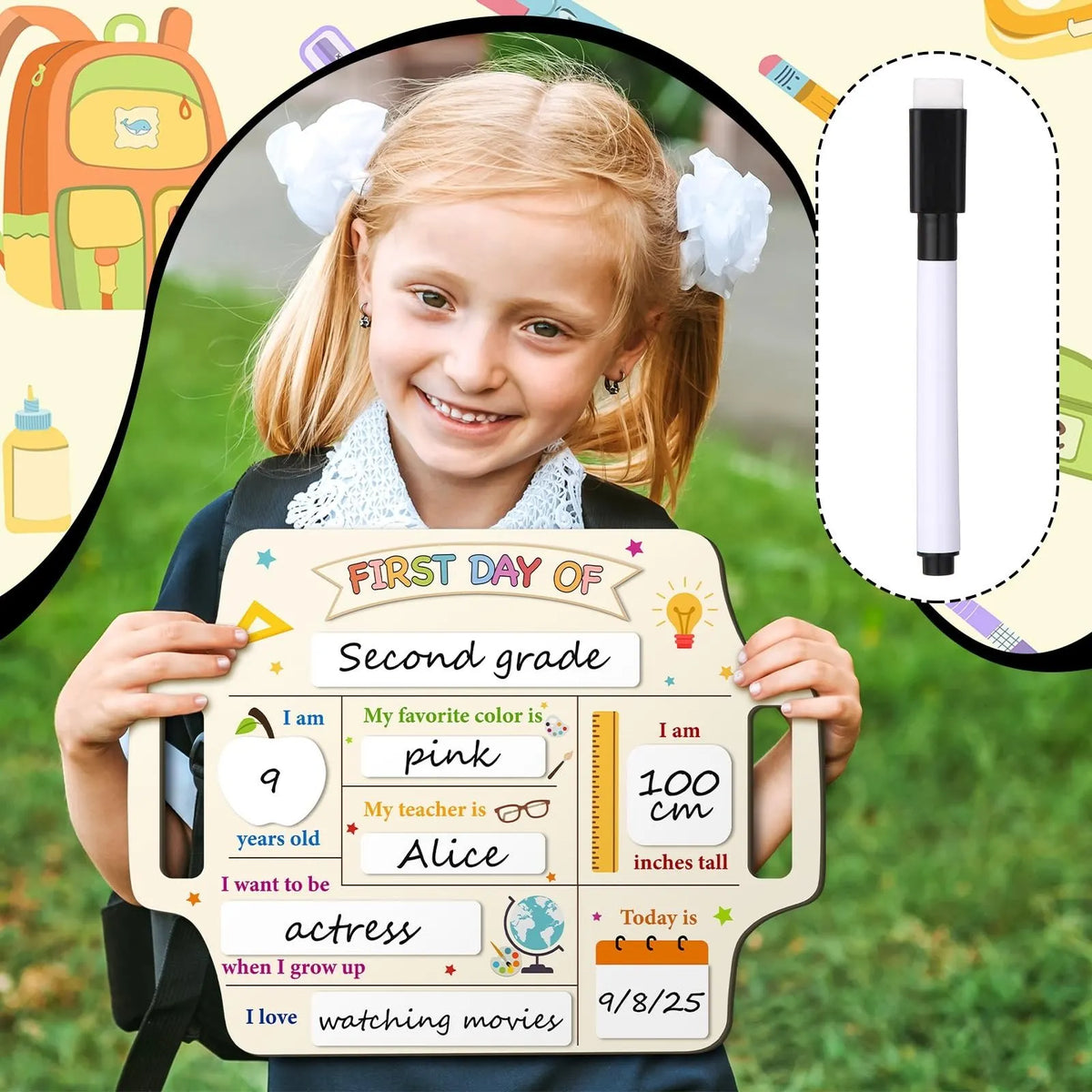 🔥Last Day 49% OFF - 🧑‍🏫✨Reusable First & Last Day of School Chalkboard Sign – Capture Every Milestone Memory