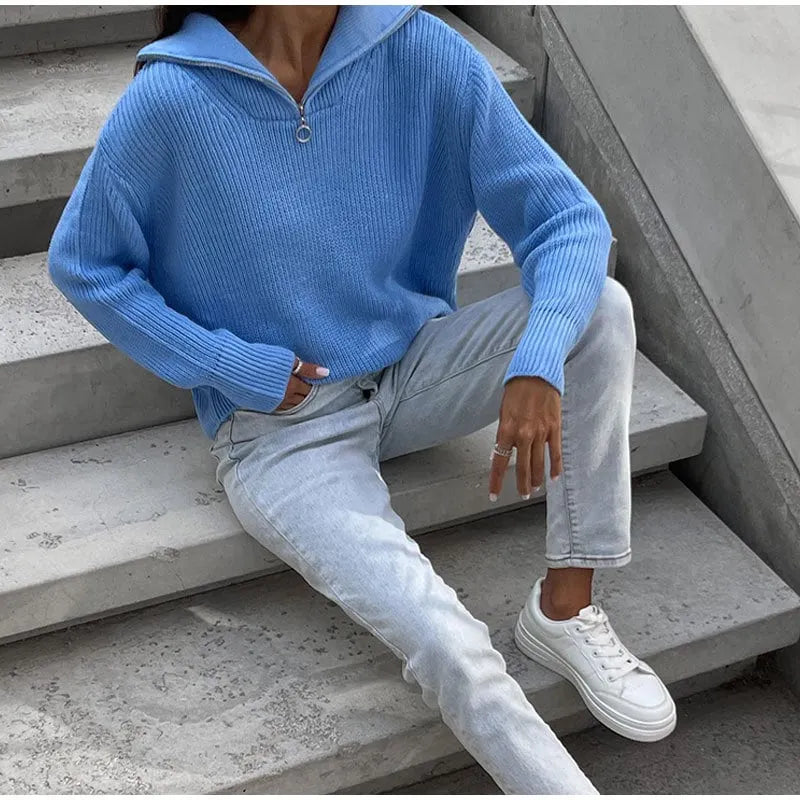 Zip-up Lapel Sweater