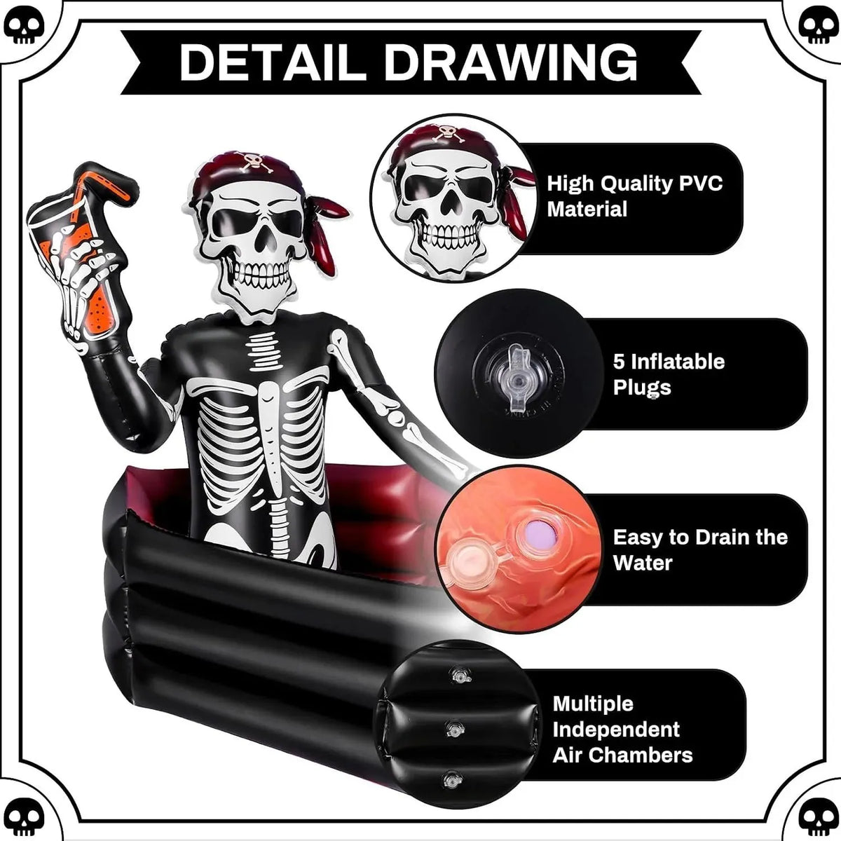 ☠️40-Gallon Inflatable Pirate Skeleton Cooler for Halloween