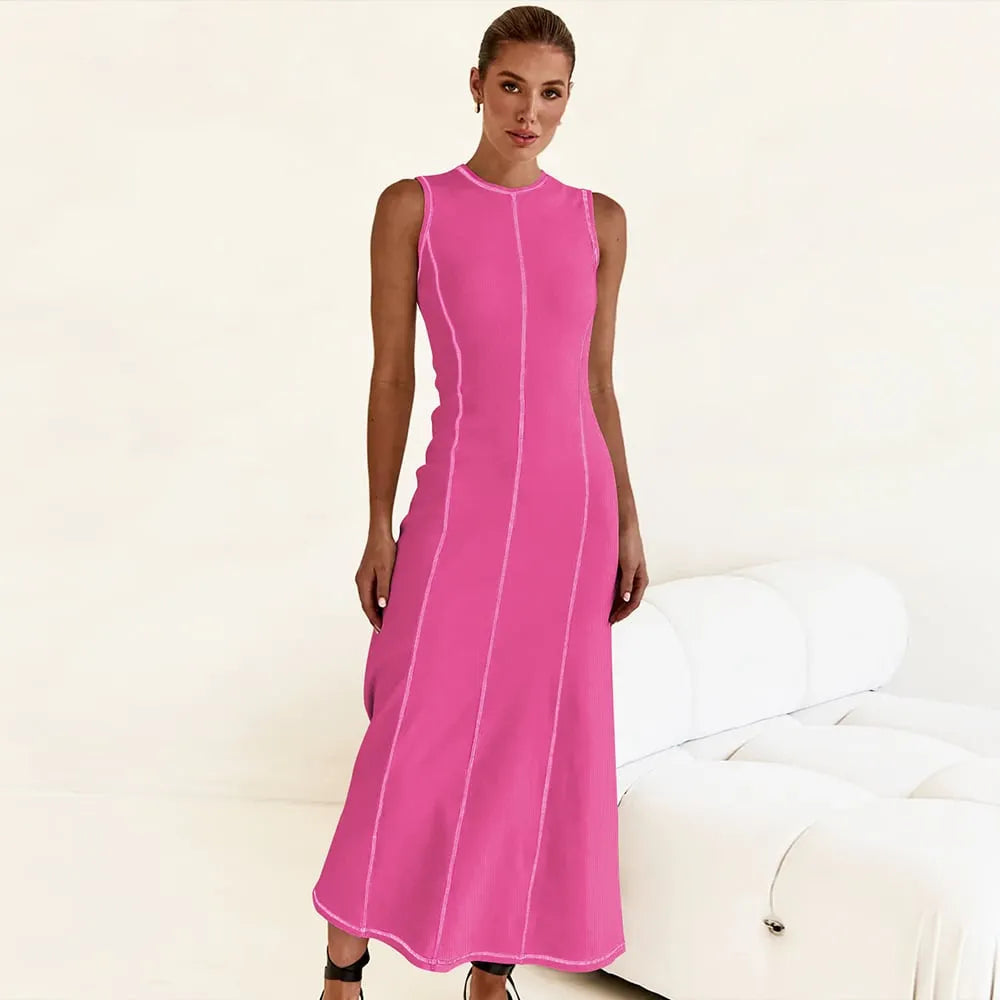 Balance Beauty and Comfort Ribbed Contrast Detail Stretch Maxi Dress