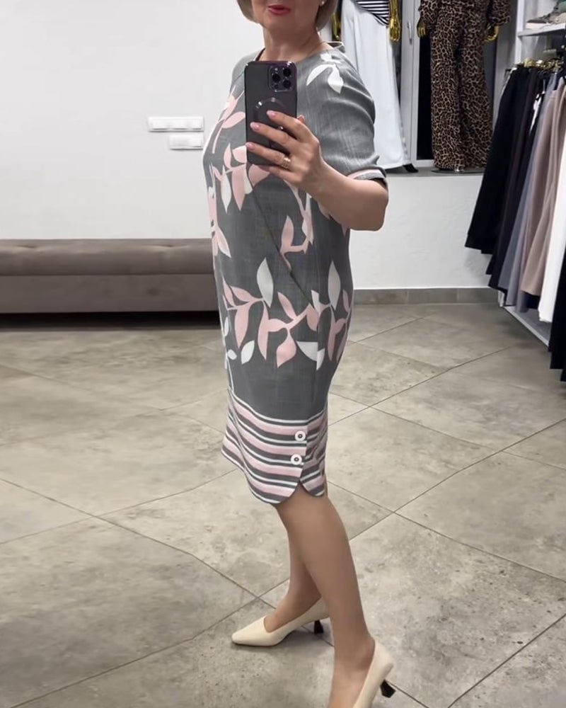 Leaf stripe print casual dress