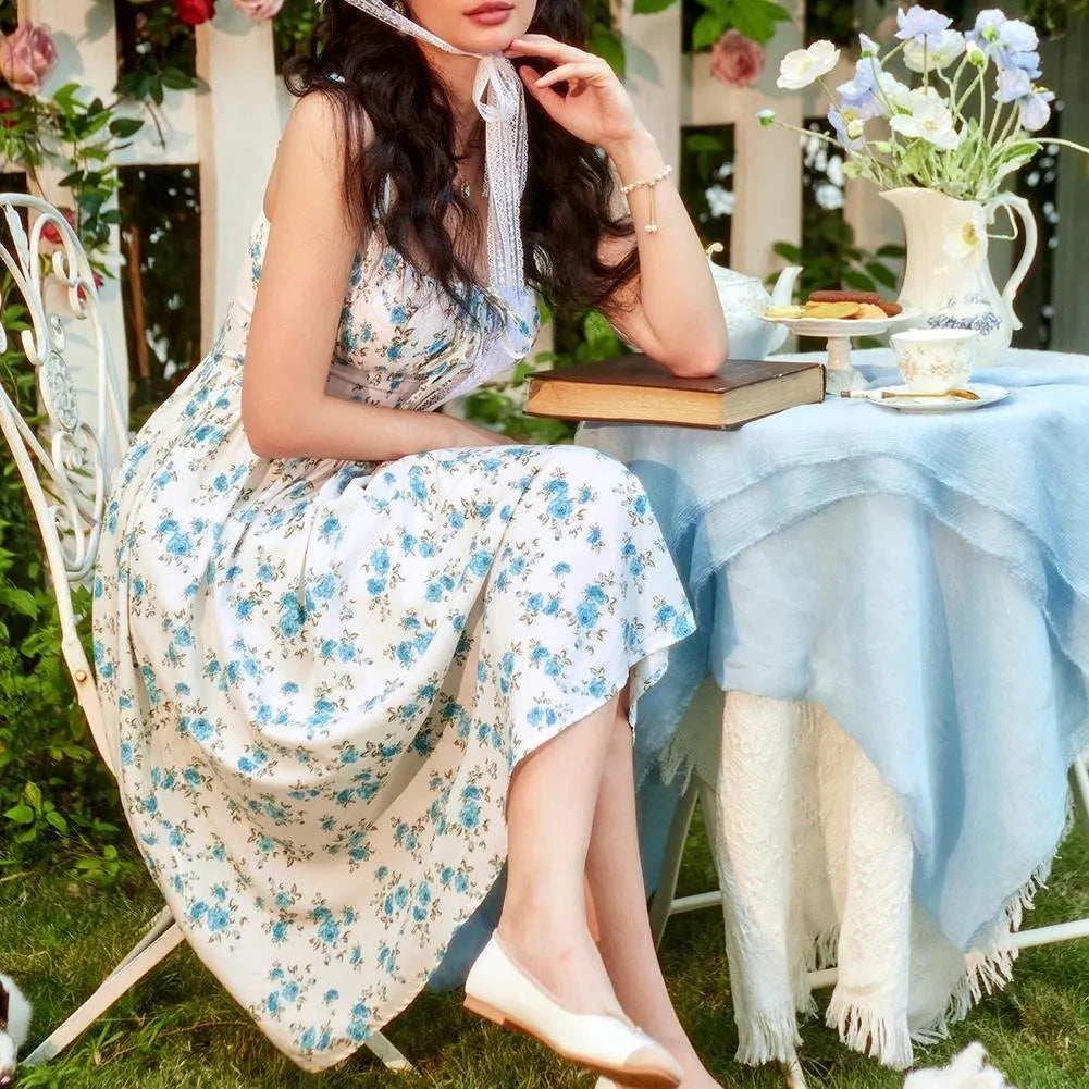 2026 Women's Floral Midi Dress Corset Sundresses With Pocket