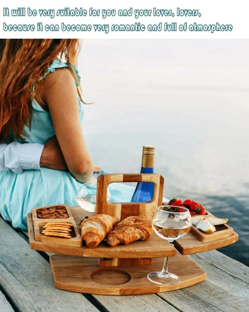 🍷PORTABLE WOODEN OUTDOOR PICNIC WINE TABLE🍷
