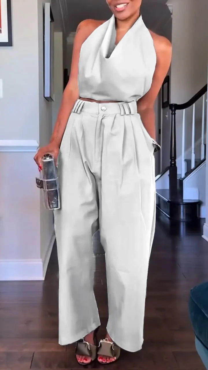 🔥49% OFF! Women's Halter Neck Cotton & Linen Sleeveless Casual Suit 💎