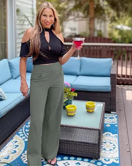 Woman's Stretch Wide Leg Pants Yoga Pants with Pockets