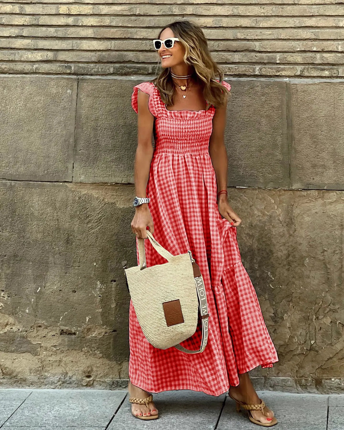 Spaghetti Strap Flounce Long Dress