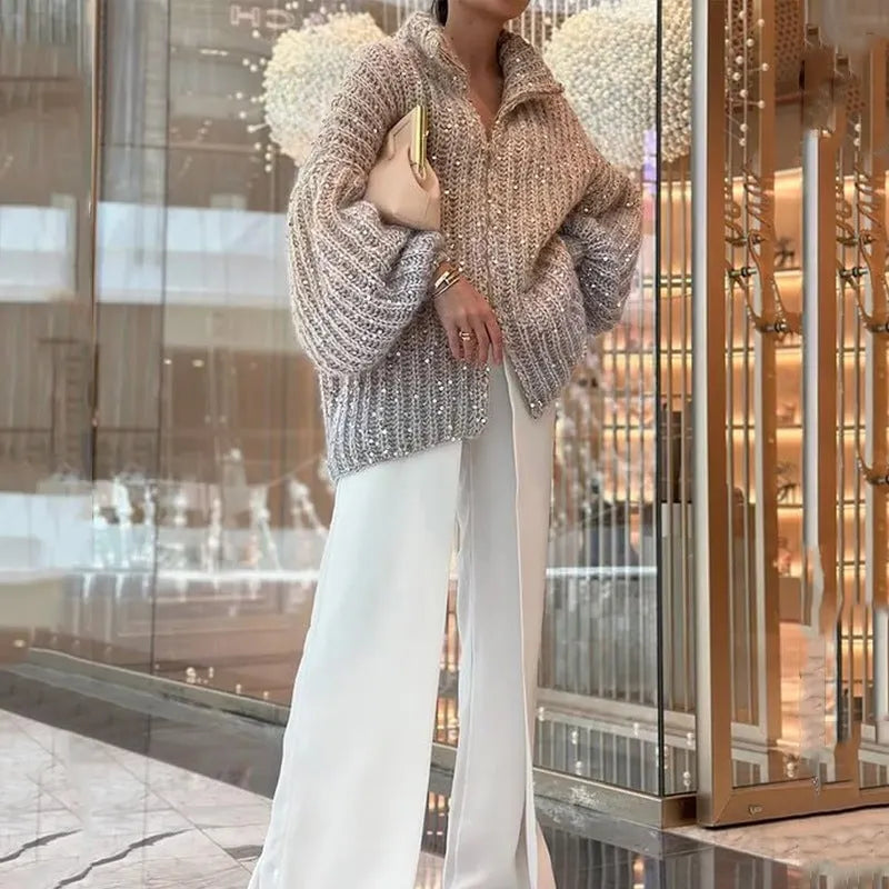 🔥Knitted Sweater Jacket With Monochromatic Sequins