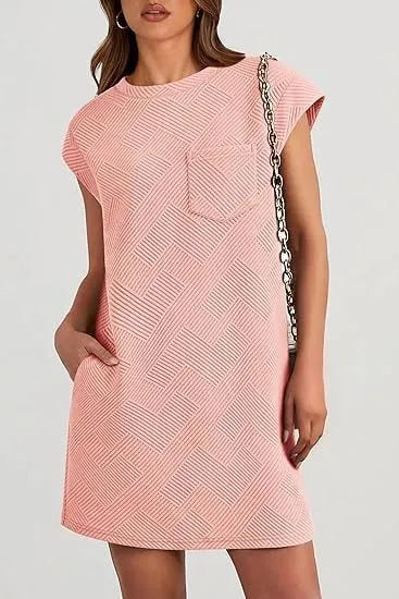 Women's Casual Textured T-shirt Dress with Pockets (Buy 2 Free Shipping)