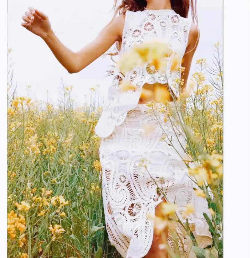 Summer Getaway Look Crochet Lace Suit