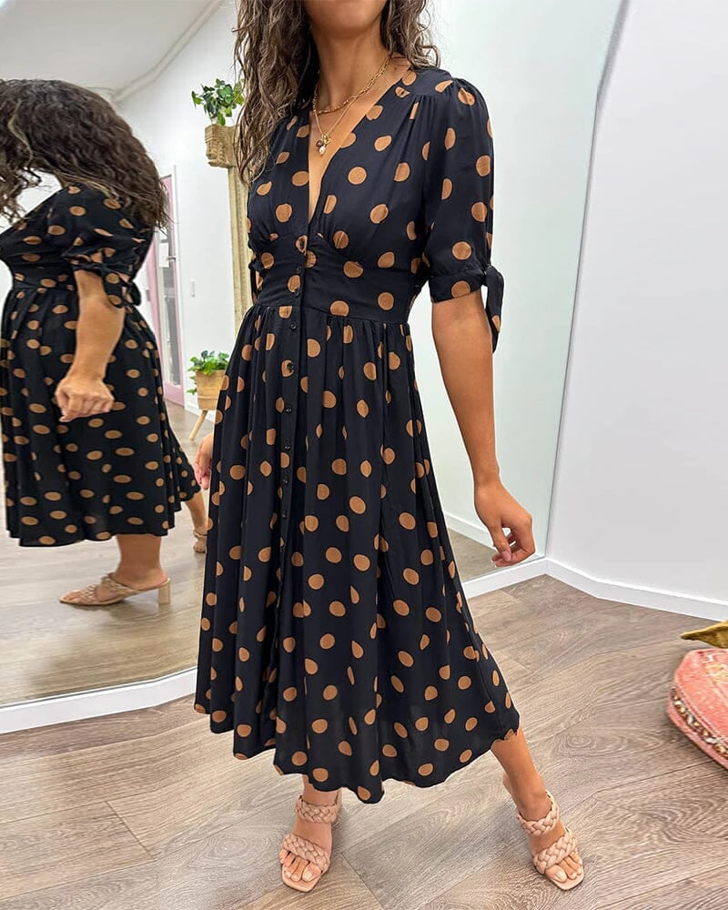 💃Deep V-neck polka-dot dress - buy 2 free shipping