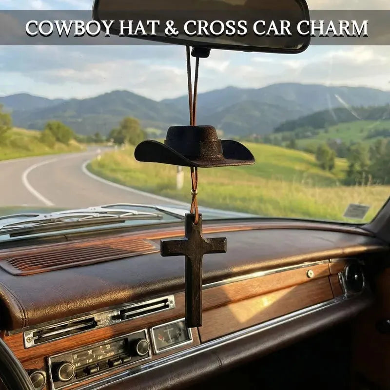 🎉🤠 Cowboy Hat & Cross Car Charm | A Ride with Style & Faith 🚗✨